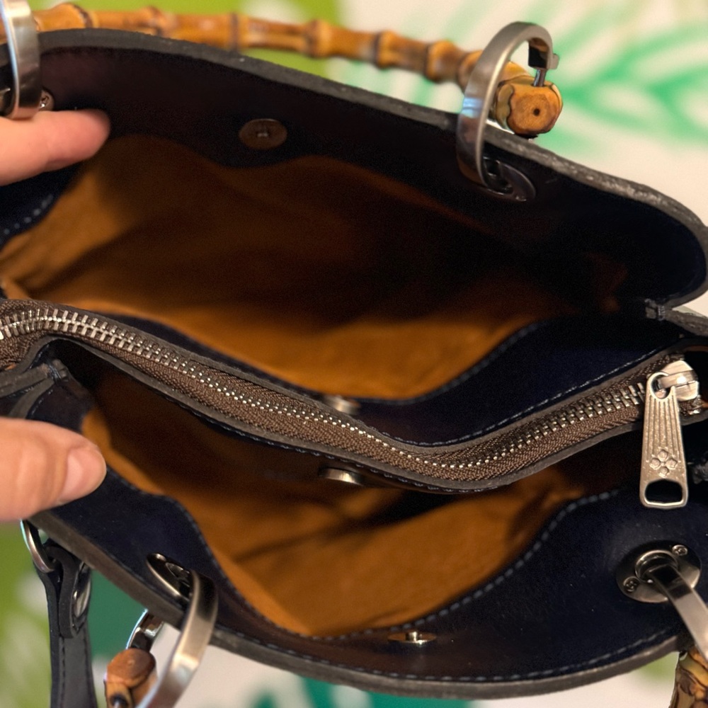 Patricia Nash Navy Leather Satchel with Bamboo Handles - Picture 9 of 9